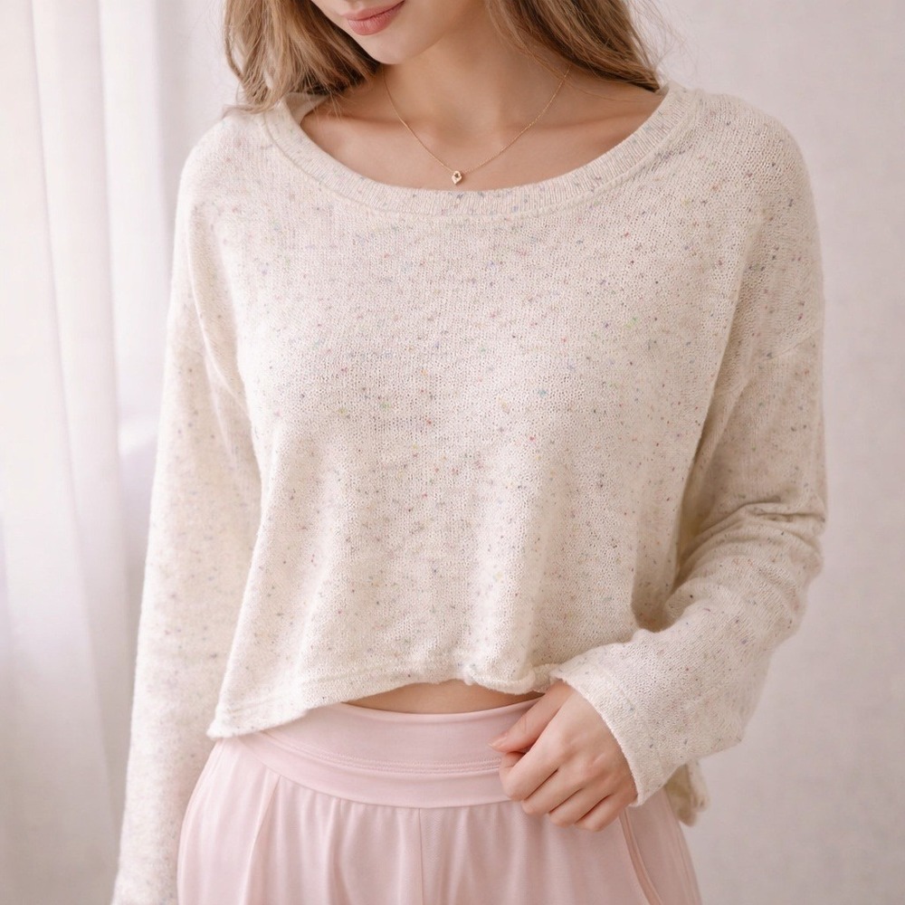 Vintage Y2K Wet Seal Knit Top White Confetti Long Sleeve SoftGirl Balletcore BTC